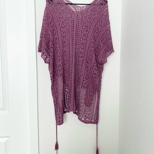 Purple Knitted Beach Cover Up with Tassels